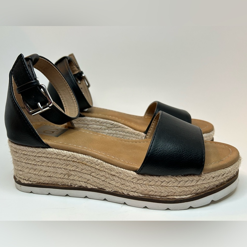 Dolce Vita Open Toe Espadrille Faux Black Leather Wedge Sandal Size 6.5